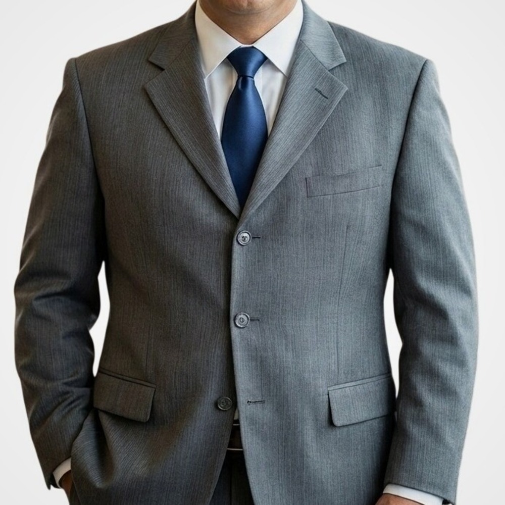 Jones New York Men 100% Wool Blazer Size 41R Gray Classic Sport Coat Suit Jacket